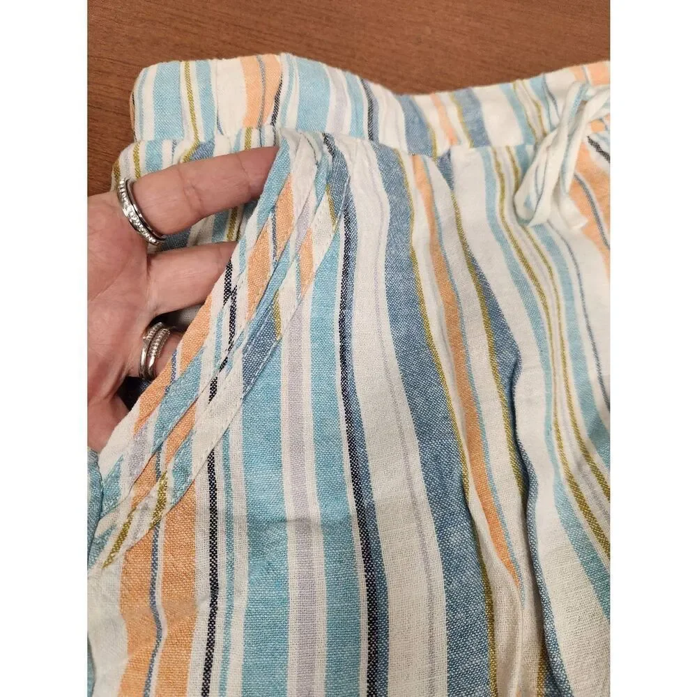 NWT Briggs Women's XXL Multicolor Striped Linen Blend Drawstring Shorts